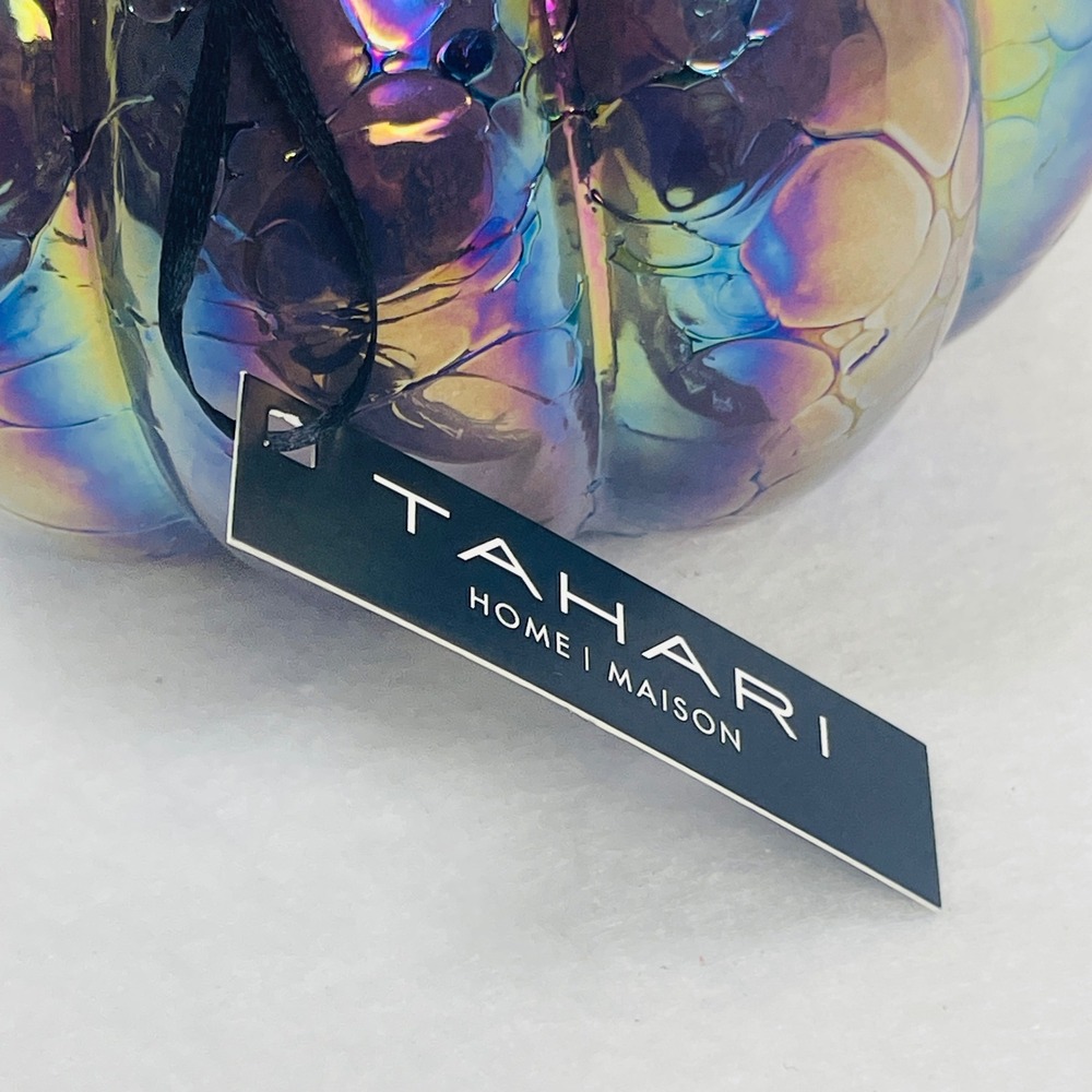 Tahari Home Iridescent Glass Pumpkin Oil Slick Rainbow Bubble Decor 7.5 Inch NEW - Picture 14 of 16